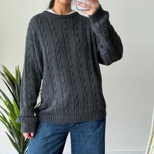 Vintage  Cable Knit Sweater Womens XL 100% Cotton Quiet Luxury Academia